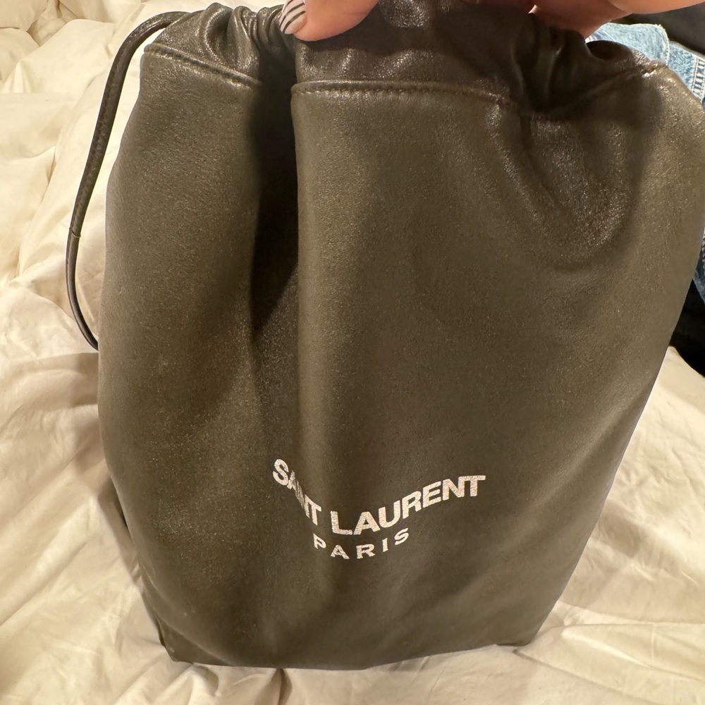 Saint Laurent Khaki Drawstring Shoulder Bag